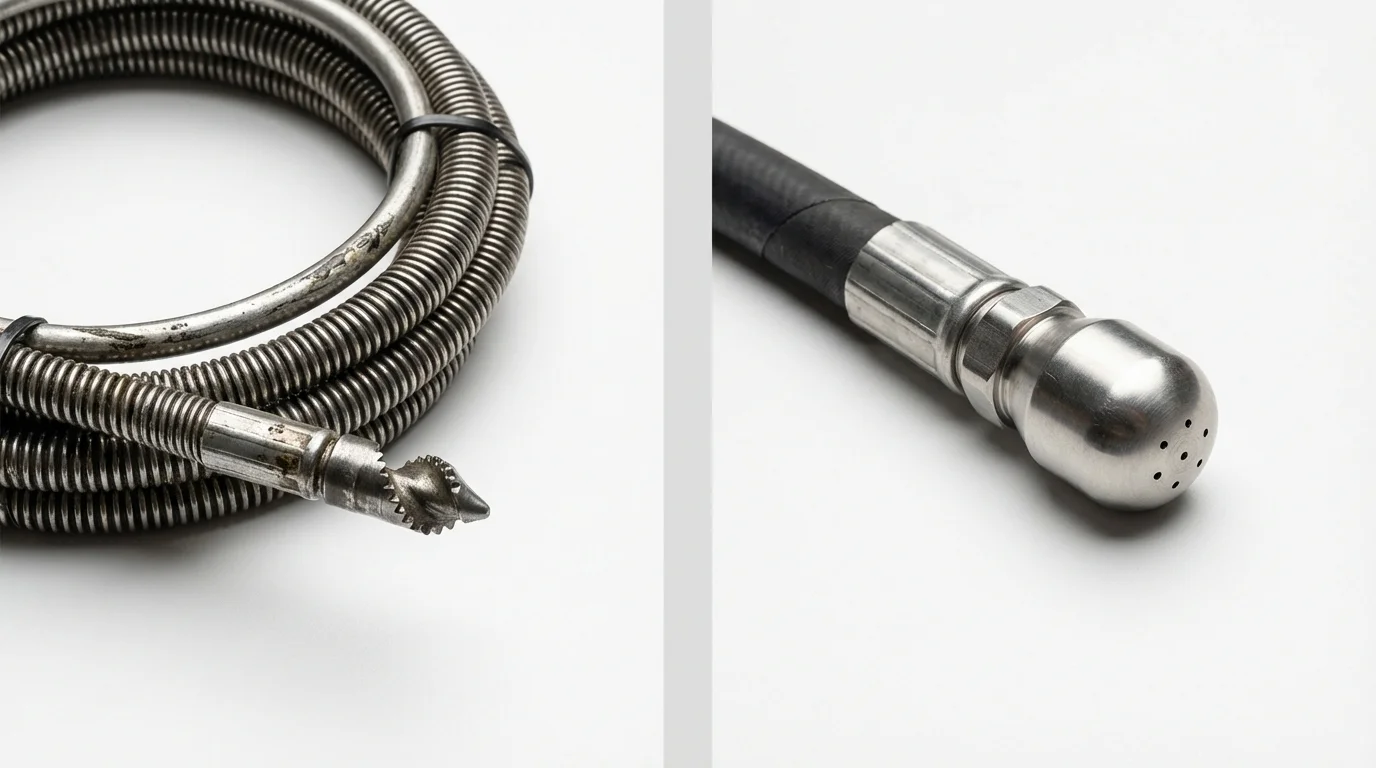 Drain snake cable and hydro jetting nozzle used for drain cleaning in Sumner, IL