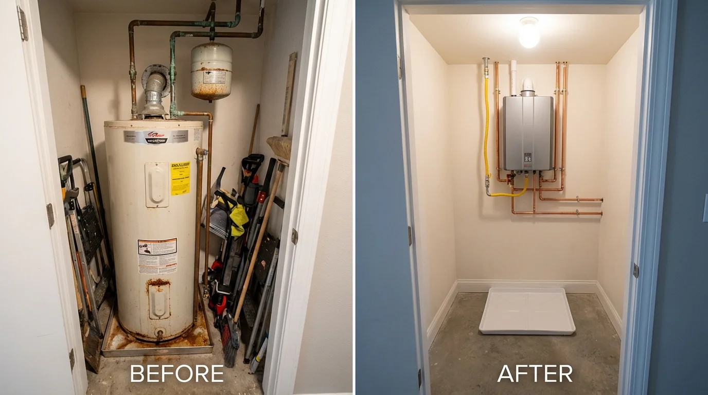 Tank water heater versus wall-mounted tankless unit comparison for Sumner, IL homeowners